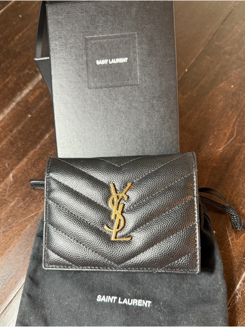 Yves Saint Laurent Black Quilted Leather Key & Card Holder with Gold YSL Logo
